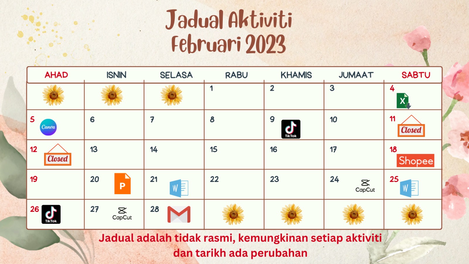 Jadual Aktiviti Februari 2023