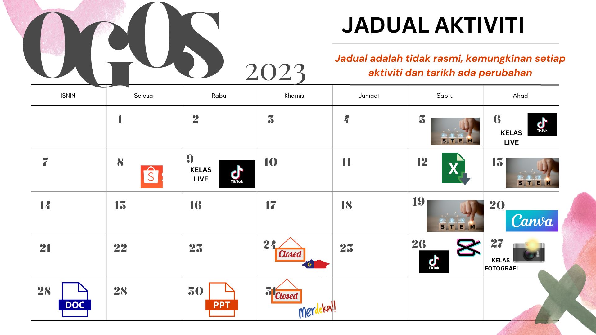 Jadual Aktiviti Ogos 2023