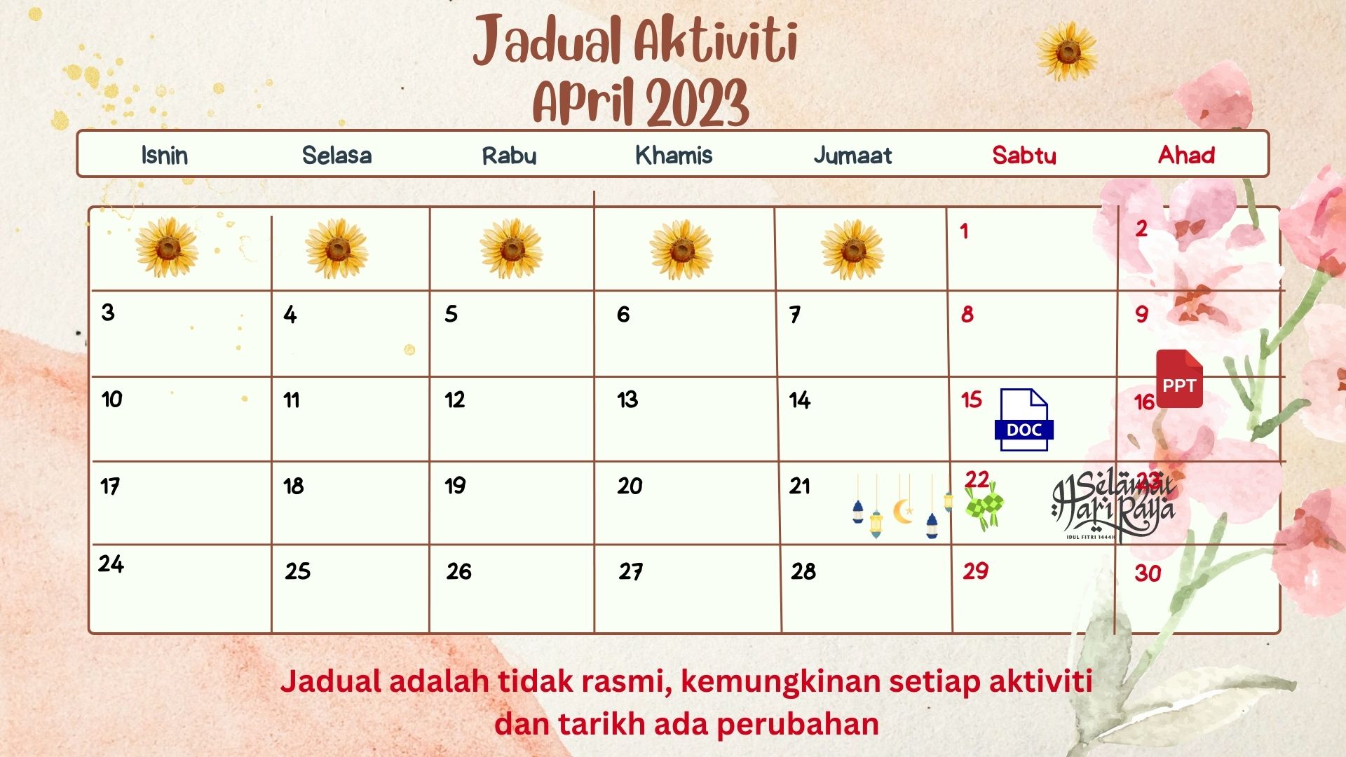 Jadual Aktiviti April 2023