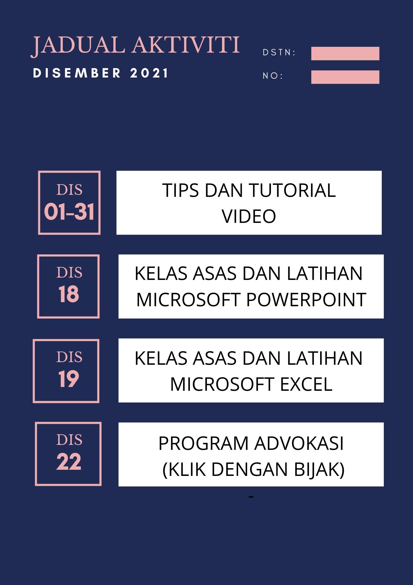 JADUAL AKTIVITI DISEMBER 2021