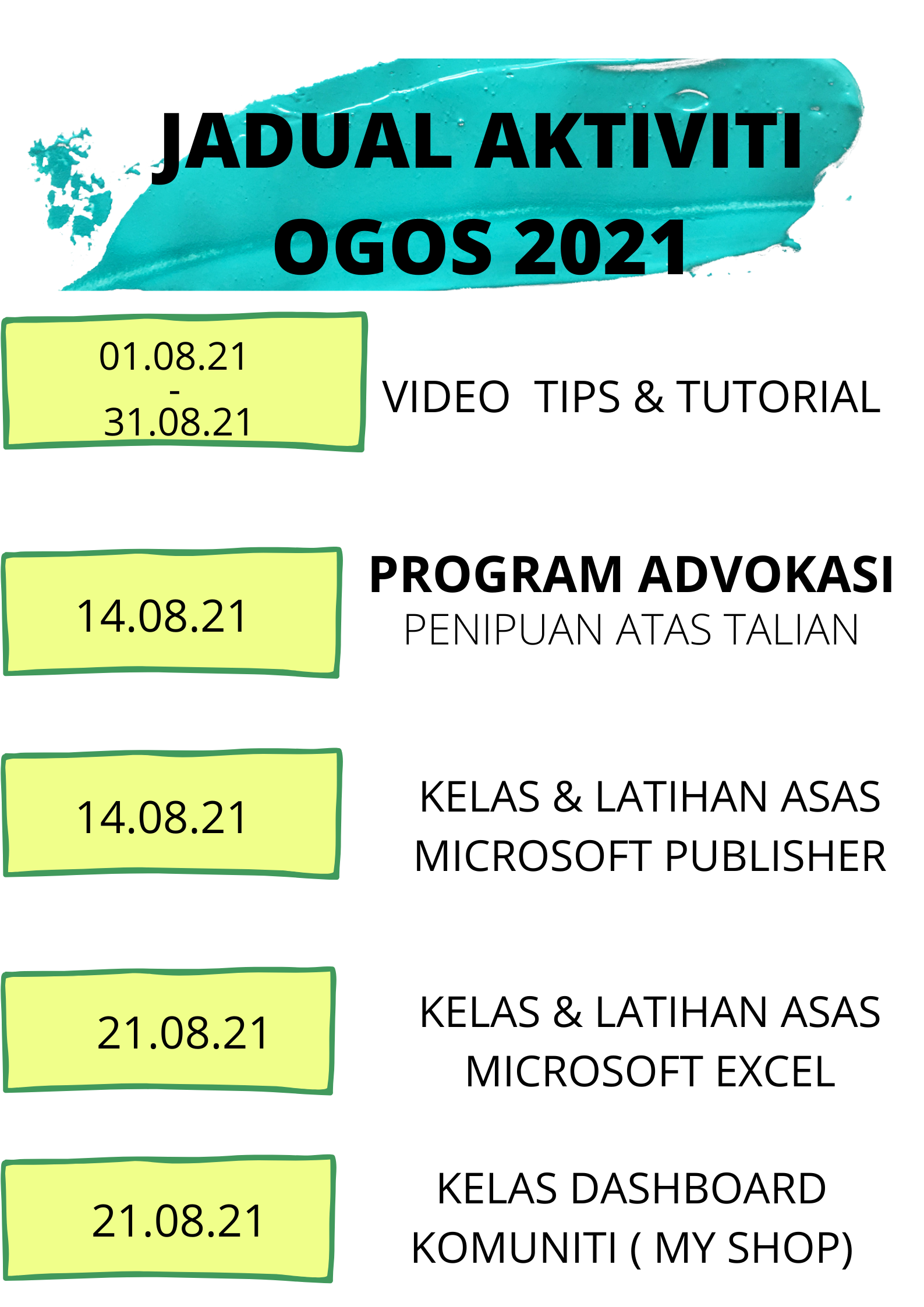 JADUAL AKTIVITI OGOS 2021