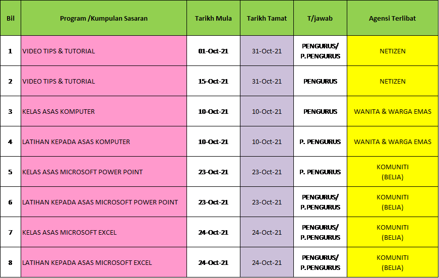 JADUAL AKTIVITI OKTOBER 2021